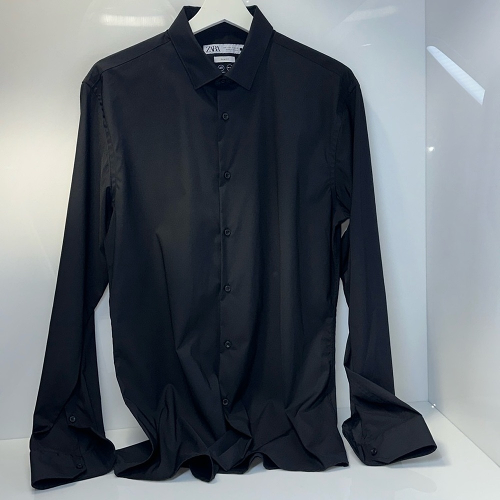 ZARA MEN’S LONG SLEEVE BLACK SHIRT SIZE L SLIM FIT